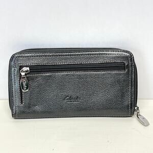 Clarks Gray Metallic Leather Zip Around Wallet